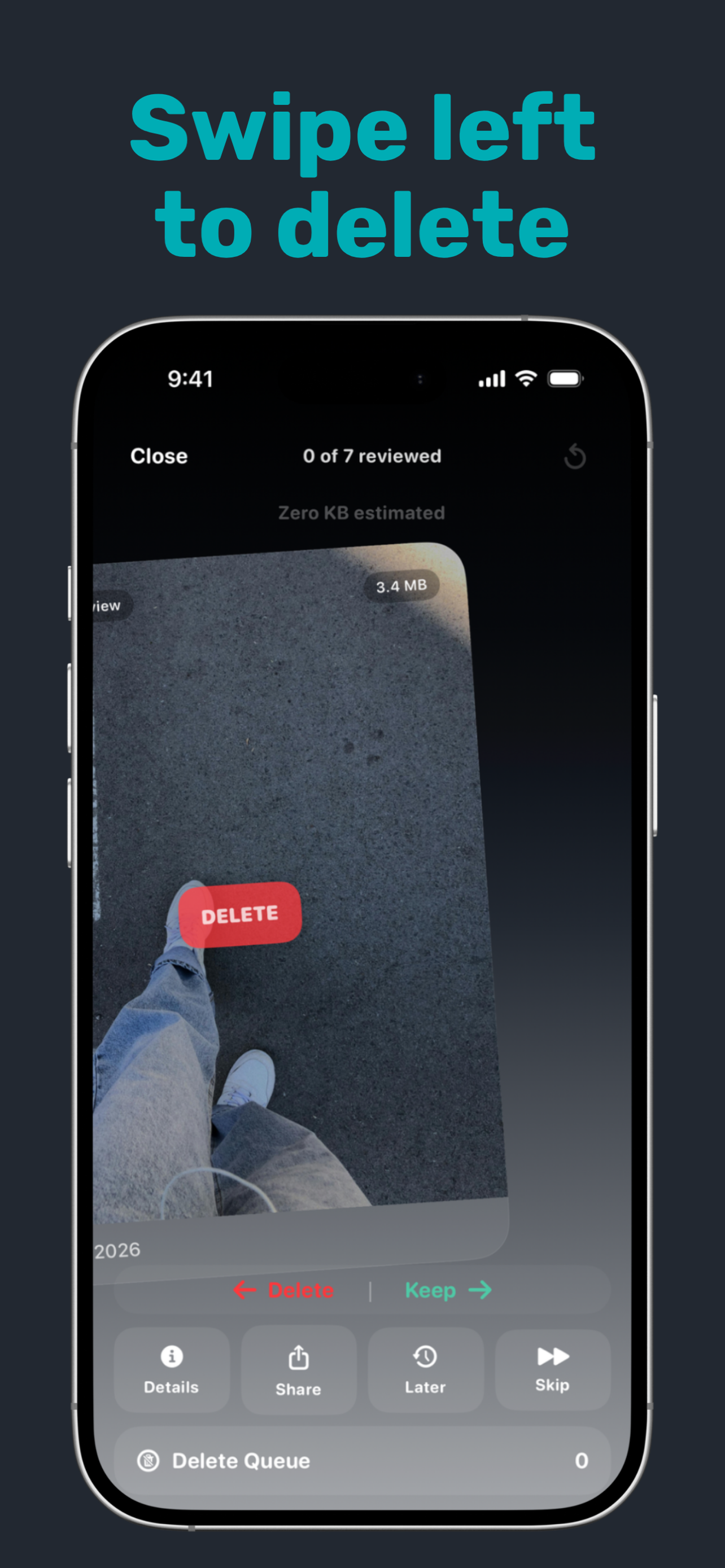 Swipe left to delete a photo