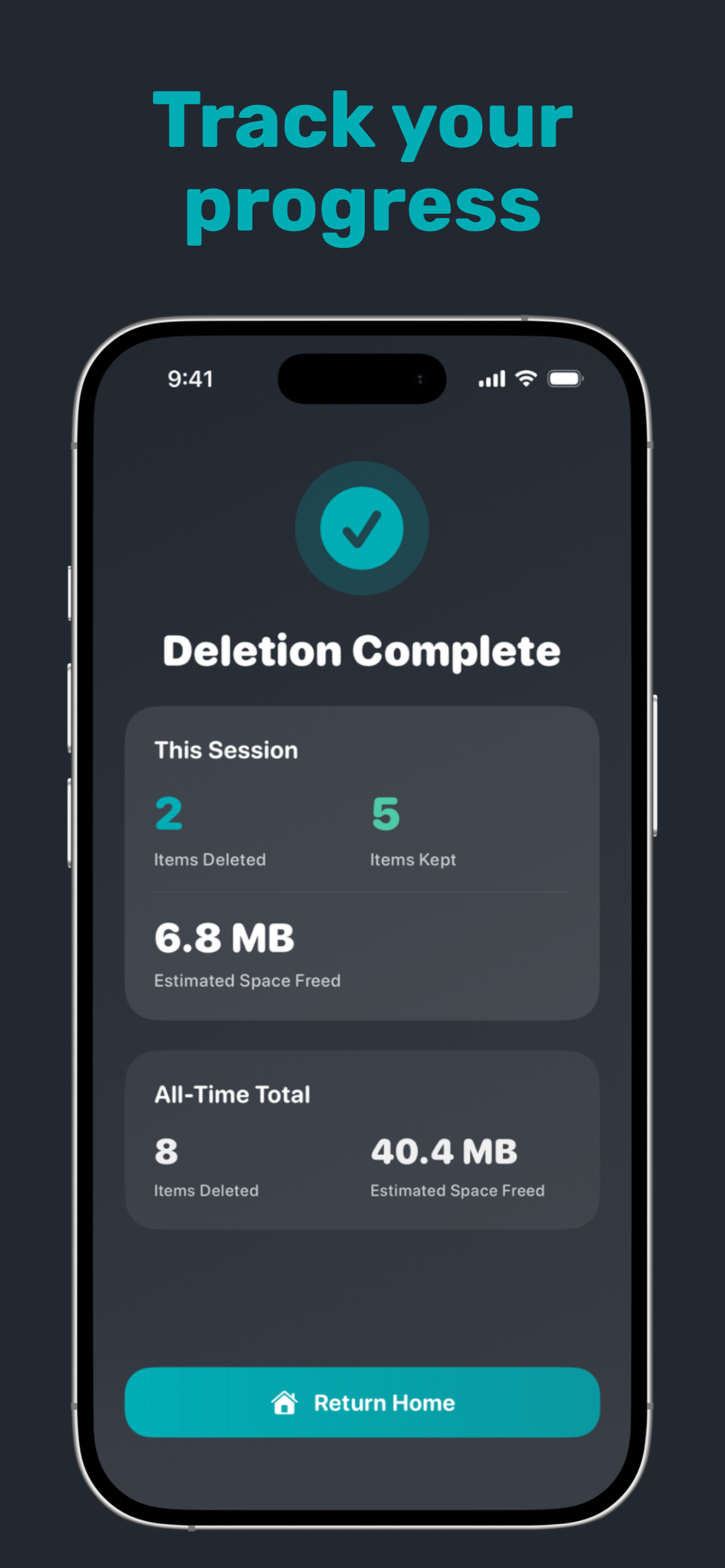 Track your progress: items deleted and space freed